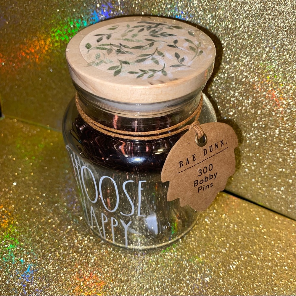 🚩SOLD🚩Rae Dunn CHOOSE HAPPY glass canister with Bobby pins - NEW - Picture 3 of 5